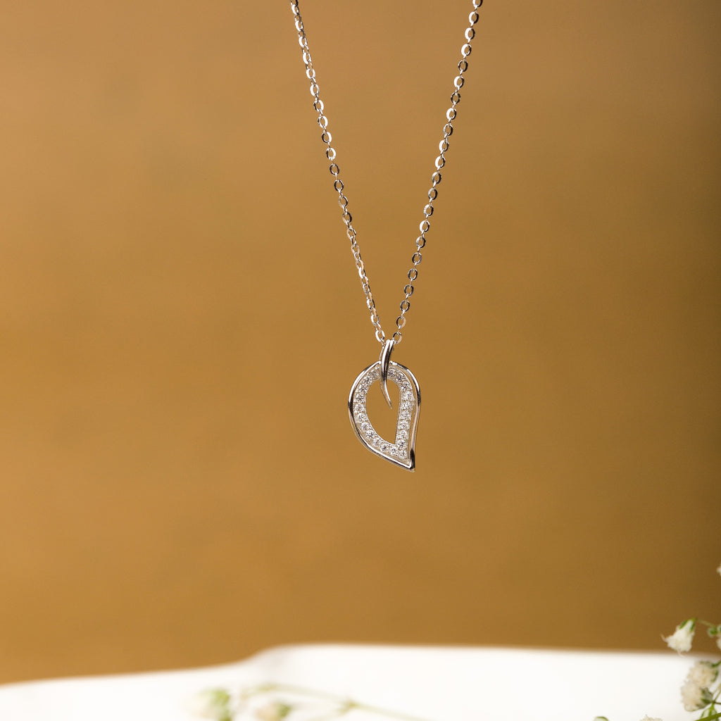 Leaf with Diamond Sterling Silver Pendant