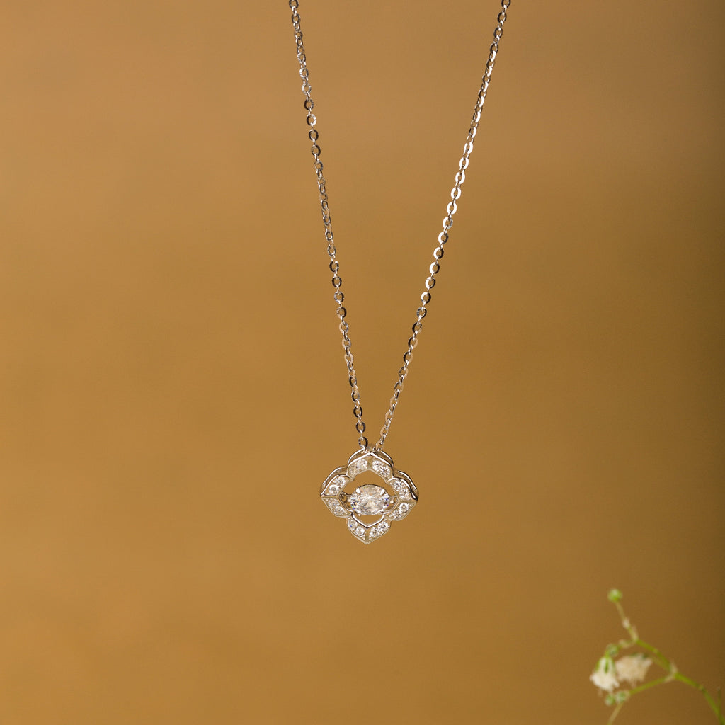 Floral Solitaire Sterling Silver Pendant Chain