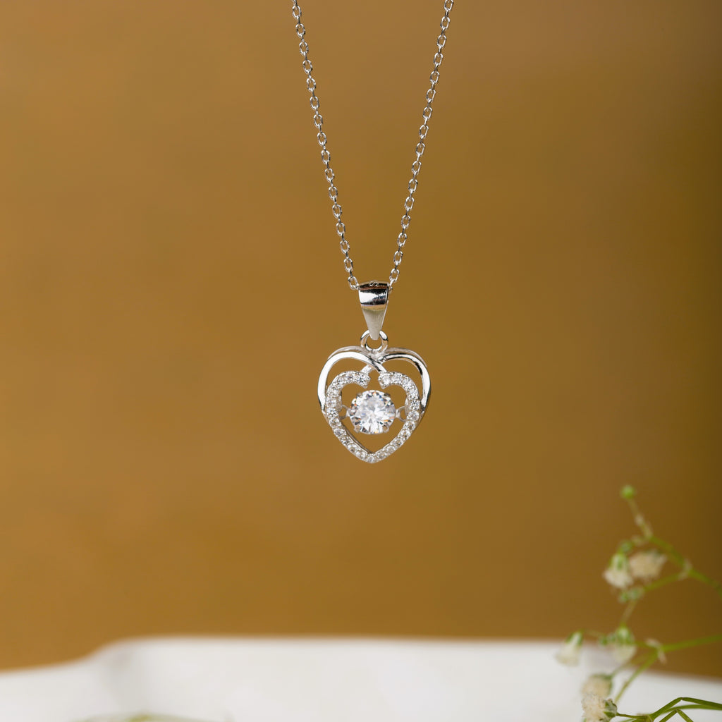 Heart with Dancing Diamond Pendant with Chain
