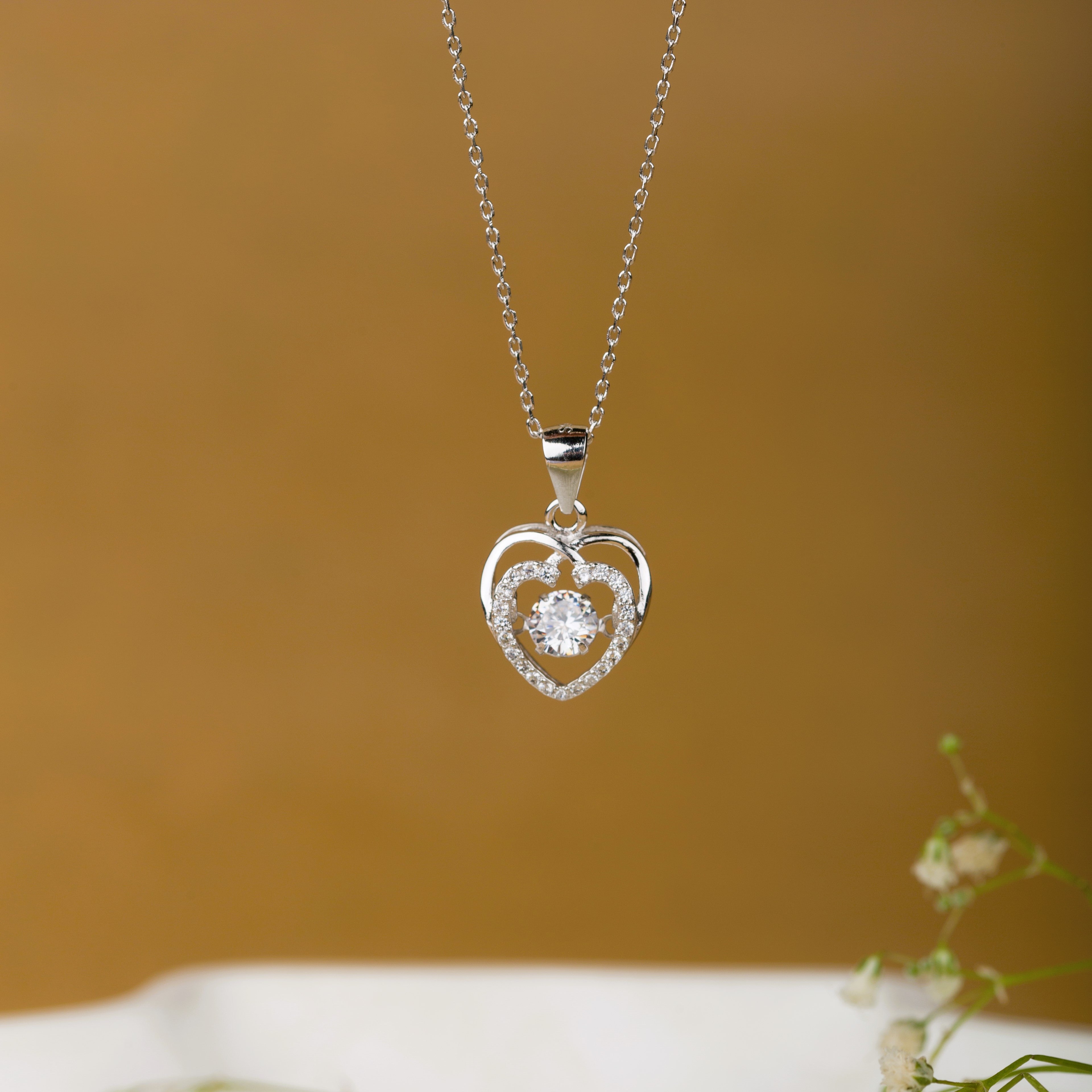 Heart with Dancing Diamond Pendant with Chain