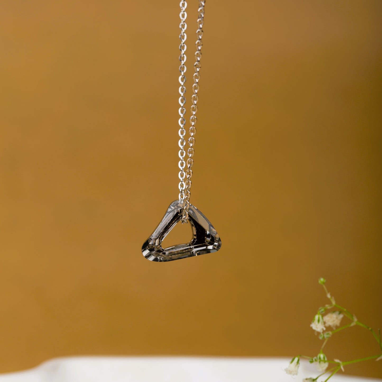 Crystal Triangle Silver Pendant with Chain