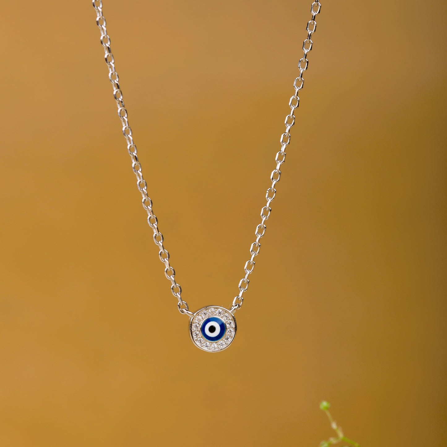 Evil Eye with Diamonds Silver Pendant Chain