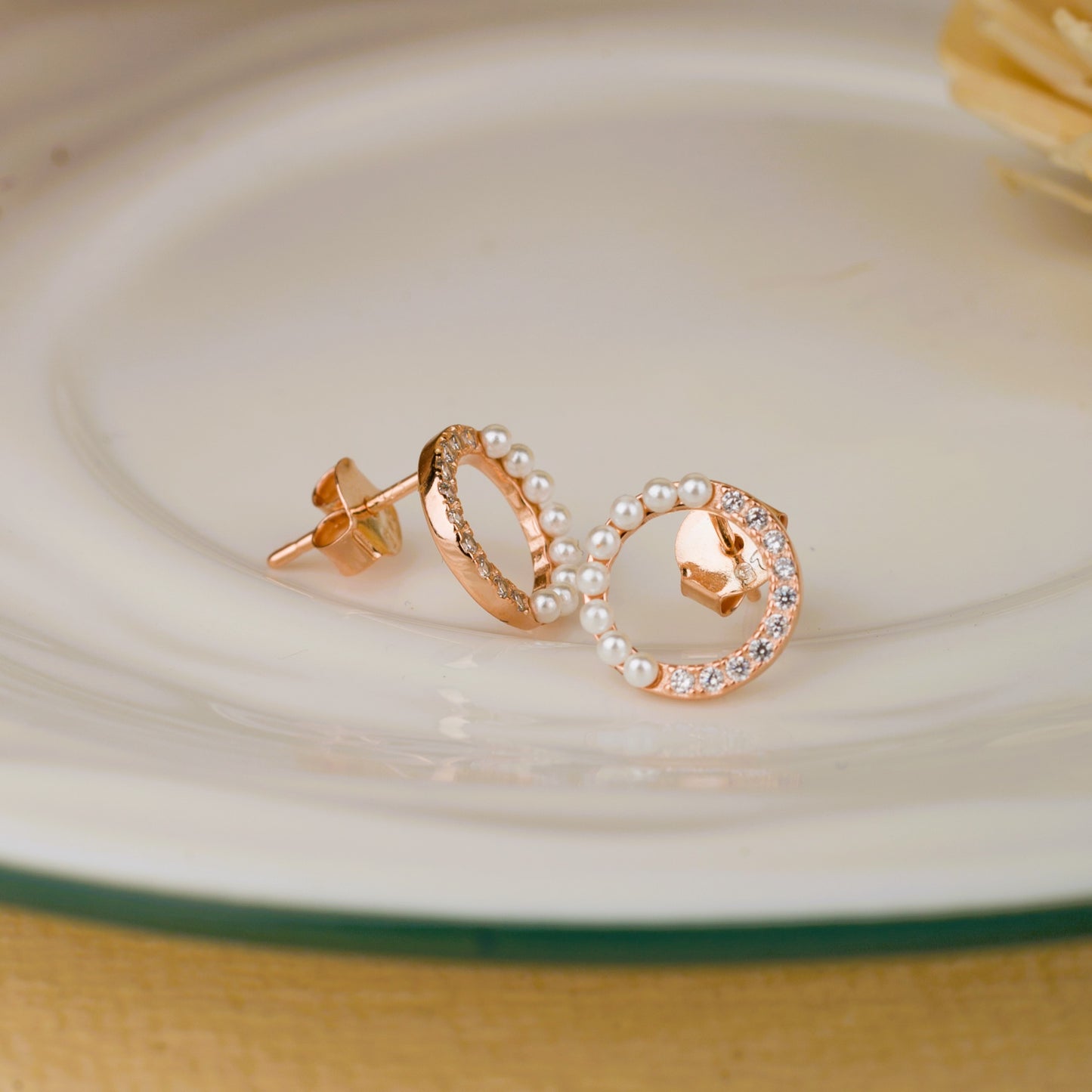 Pearls with Diamond Rosegold Earrings