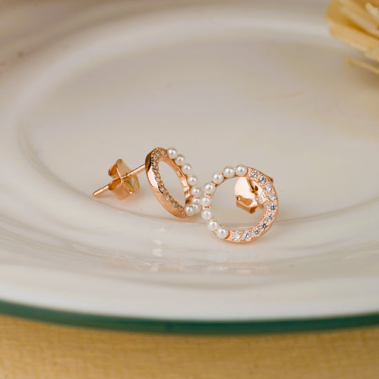 Pearls with Diamond Rosegold Earrings