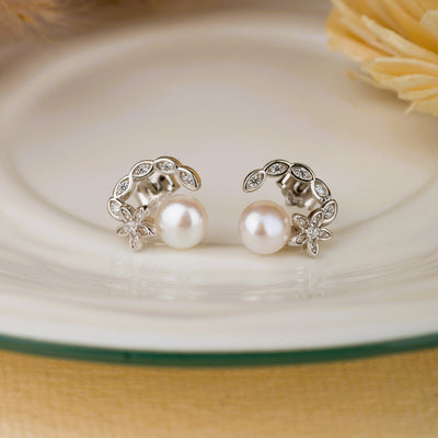 Pearl on the Top Silver Earrings