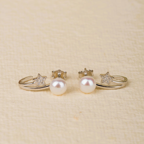 Star and Pearl Silver Earrings